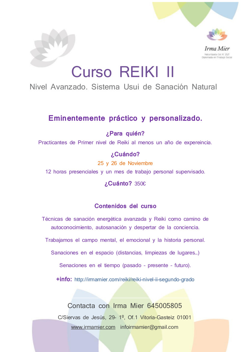Curso de Reiki II 25-26 Noviembre en Vitoria-Gasteiz