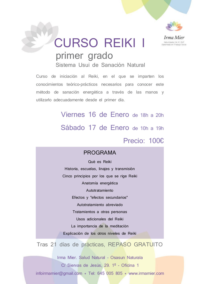 Curso de iniciación Reiki el 16 y 17 de enero en Vitoria-Gasteiz